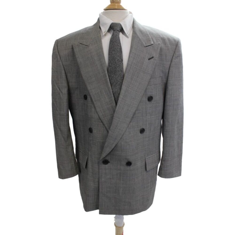 Pierre Balmain Men Gray Check Wool Suit Jacket Button Collared Size 44